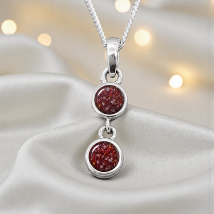 Sadr two stone memorial pendant in ruby red, handcrafted in Lancashire UK - by Keepsake Memorial Jewellery