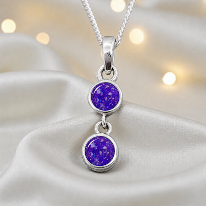 Sadr two stone memorial pendant in sleepy lavender, handcrafted in Lancashire UK - by Keepsake Memorial Jewellery
