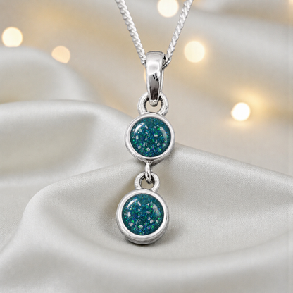 Sadr two stone memorial pendant in teal mist, handcrafted in Lancashire UK - by Keepsake Memorial Jewellery