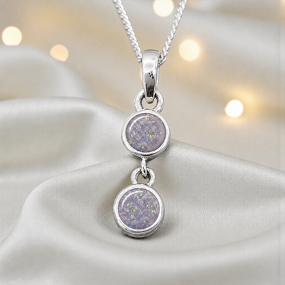 Sadr two stone memorial pendant in unicorn purple, handcrafted in Lancashire UK - by Keepsake Memorial Jewellery