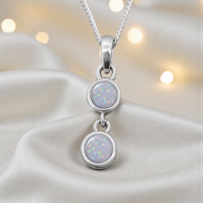 Sadr two stone memorial pendant in white snow, handcrafted in Lancashire UK - by Keepsake Memorial Jewellery