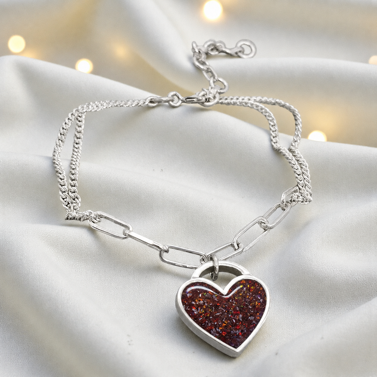 Selene Bracelet — silver chunky heart ashes memorial bracelet, in copper mocha, handcrafted in Lancashire, UK - by Keepsake Memorial Jewellery