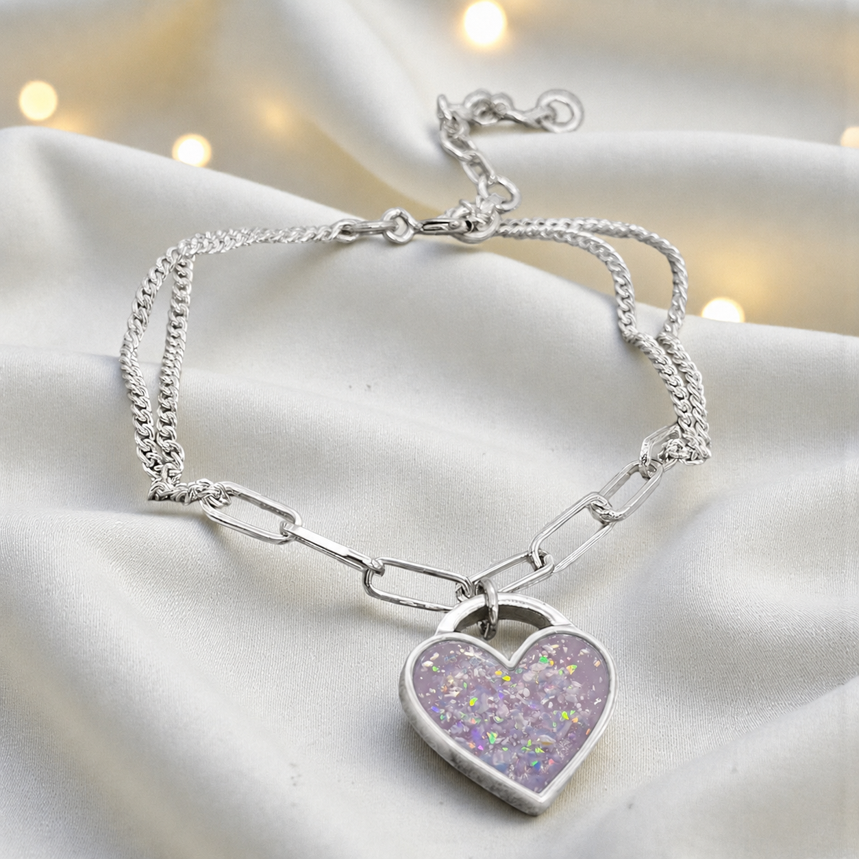 Selene Bracelet — silver chunky heart ashes memorial bracelet, in unicorn purple, handcrafted in Lancashire, UK - by Keepsake Memorial Jewellery