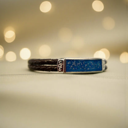 Sentinel men's sterling silver and leather memorial bracelet , handcrafted in Lancashire UK by Keepsake Memorial Jewellery