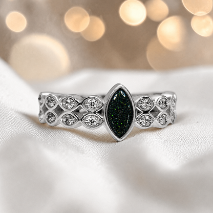 Keepsake Memorial Silver Serenata Ashes Ring in Black Flame   - Handcrafted in the UK 