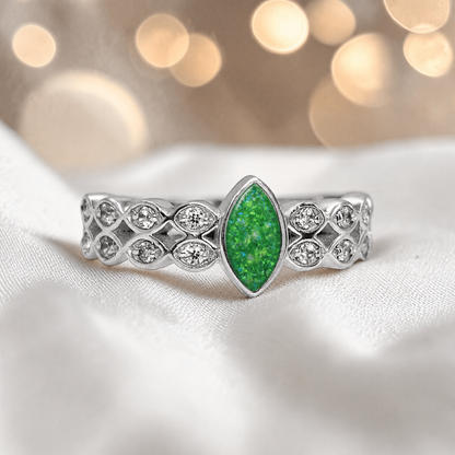 Keepsake Memorial Silver Serenata Ashes Ring in Fruit Green - Handcrafted in the UK 