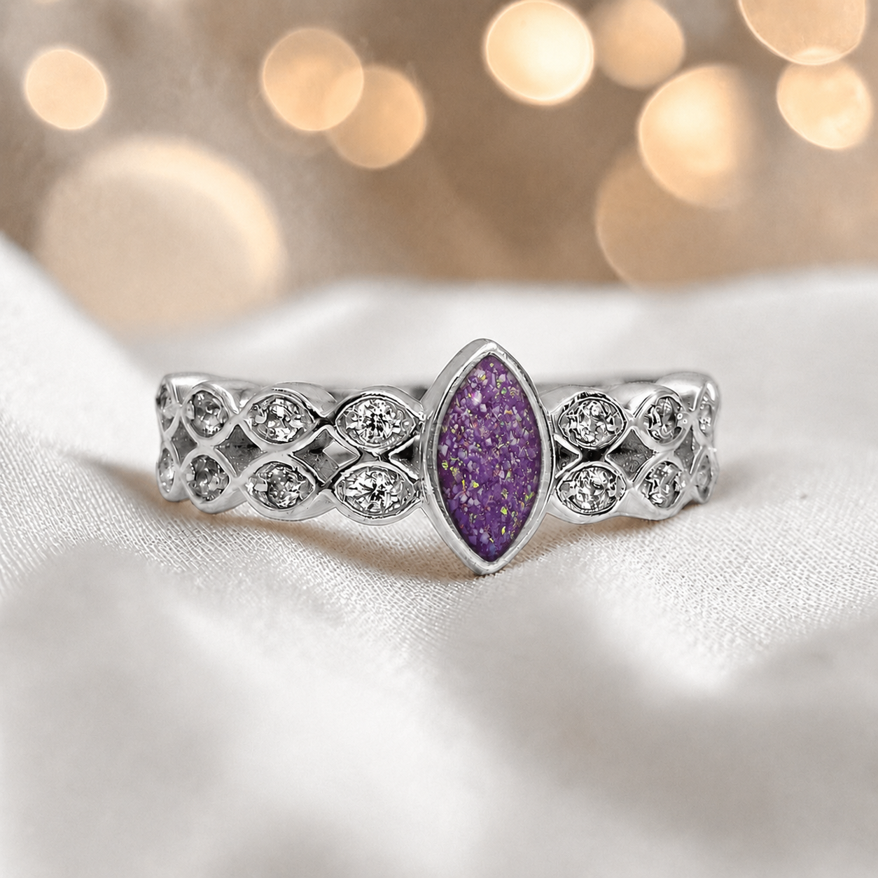 Keepsake Memorial Silver Serenata Ashes Ring in Rose Pink - Handcrafted in the UK 