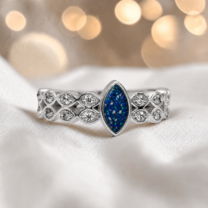 Keepsake Memorial Silver Serenata Ashes Ring in Sapphire Glow - Handcrafted in the UK 