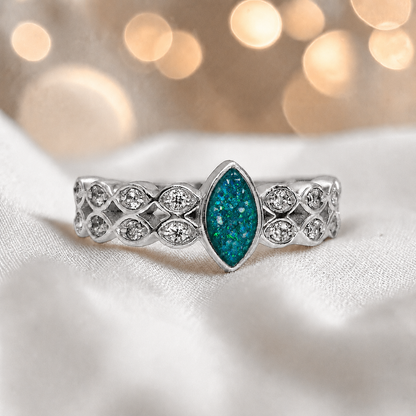 Keepsake Memorial Silver Serenata Ashes Ring in Teal Mist - Handcrafted in the UK 