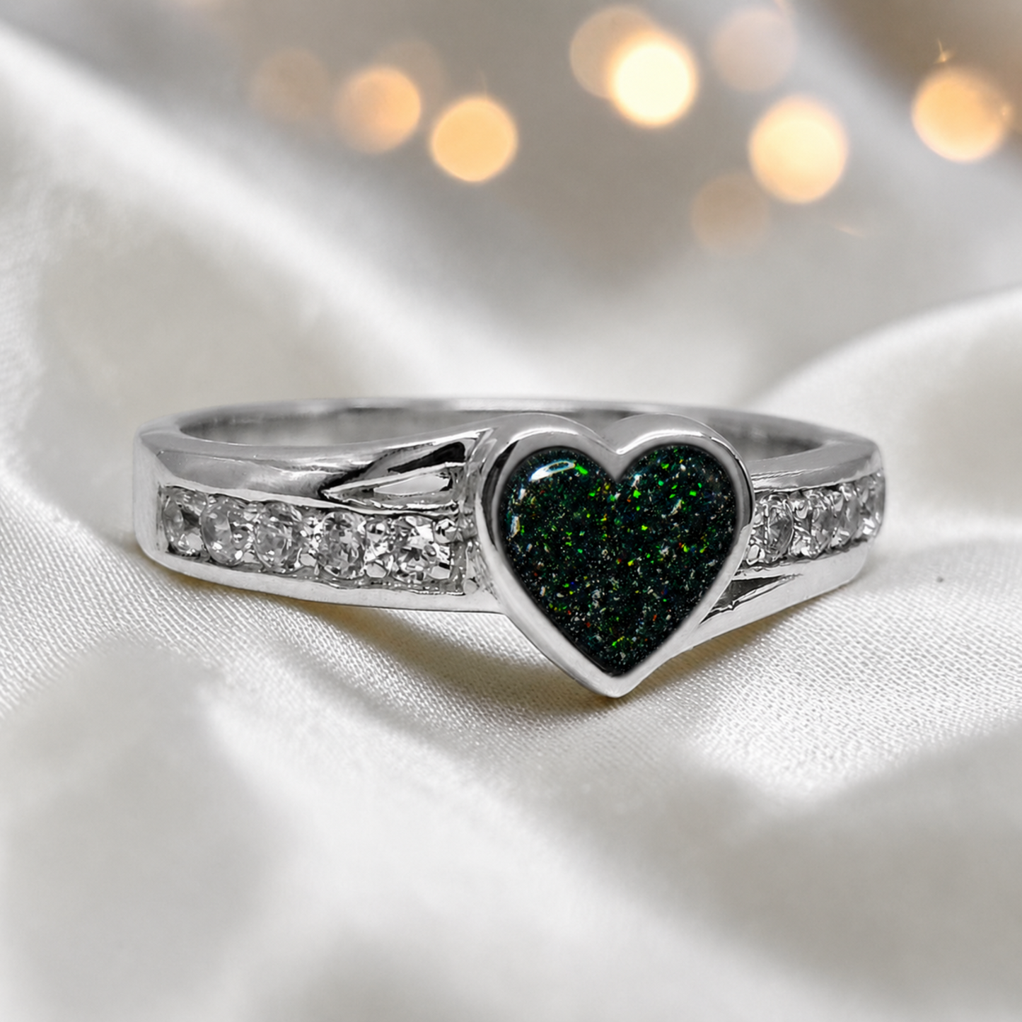 Keepsake Memorial Silver Serenity Ashes Ring in Black Flame - Handcrafted in the UK