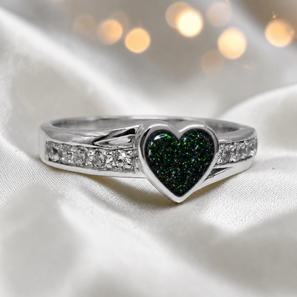 Keepsake Memorial Silver Serenity Ashes Ring in Black Flame - Handcrafted in the UK