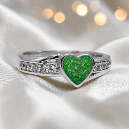 Keepsake Memorial Silver Serenity Ashes Ring in Fruit Green - Handcrafted in the UK