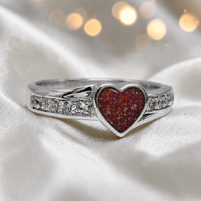 Keepsake Memorial Silver Serenity Ashes Ring in Ruby Red  - Handcrafted in the Uk