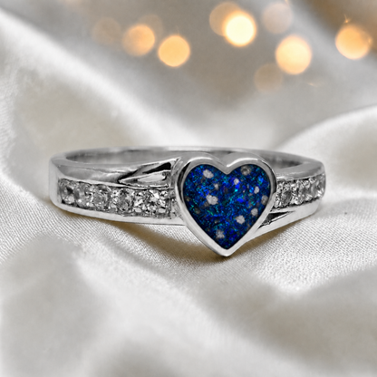 Keepsake Memorial Silver Serenity Ashes Ring in Sapphire Glow  - Handcrafted in the Uk
