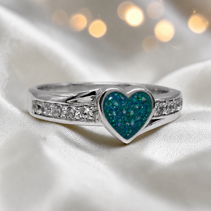 Keepsake Memorial Silver Serenity Ashes Ring in Teal Mist - Handcrafted in the UK