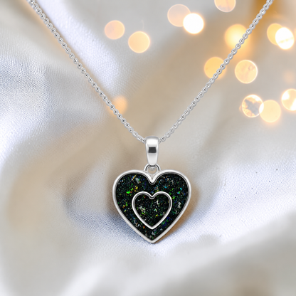 Shaula two heart memorial pendant in black flame, handcrafted in Lancashire UK - by Keepsake Memorial Jewellery
