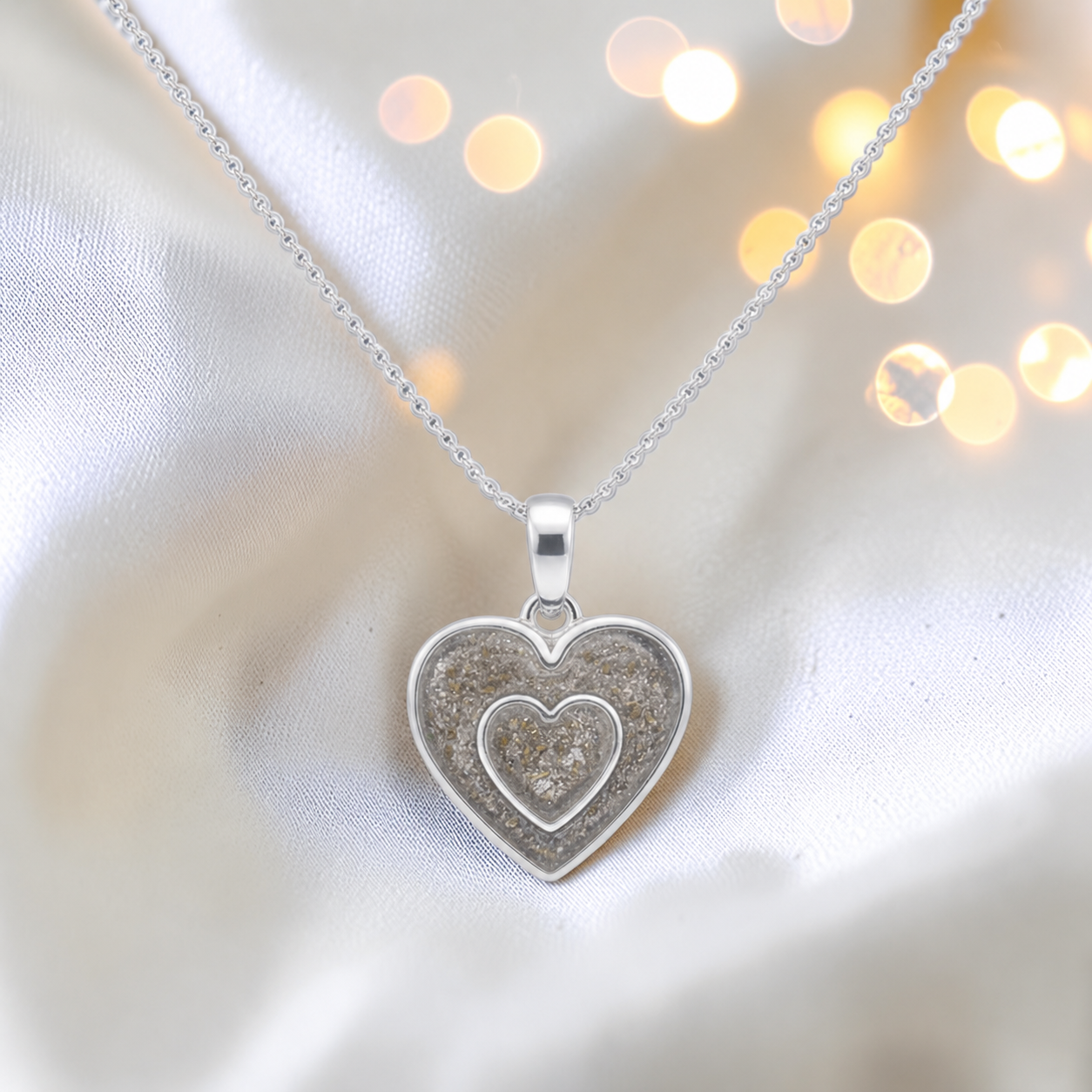 Shaula two heart memorial pendant in natural ash, handcrafted in Lancashire UK - by Keepsake Memorial Jewellery