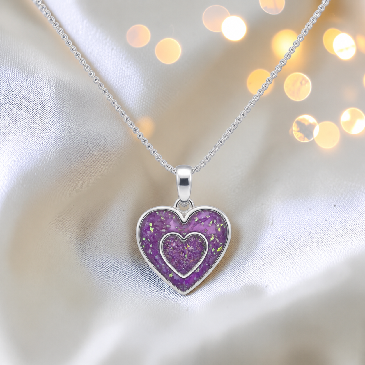 Shaula two heart memorial pendant in rose pink, handcrafted in Lancashire UK - by Keepsake Memorial Jewellery