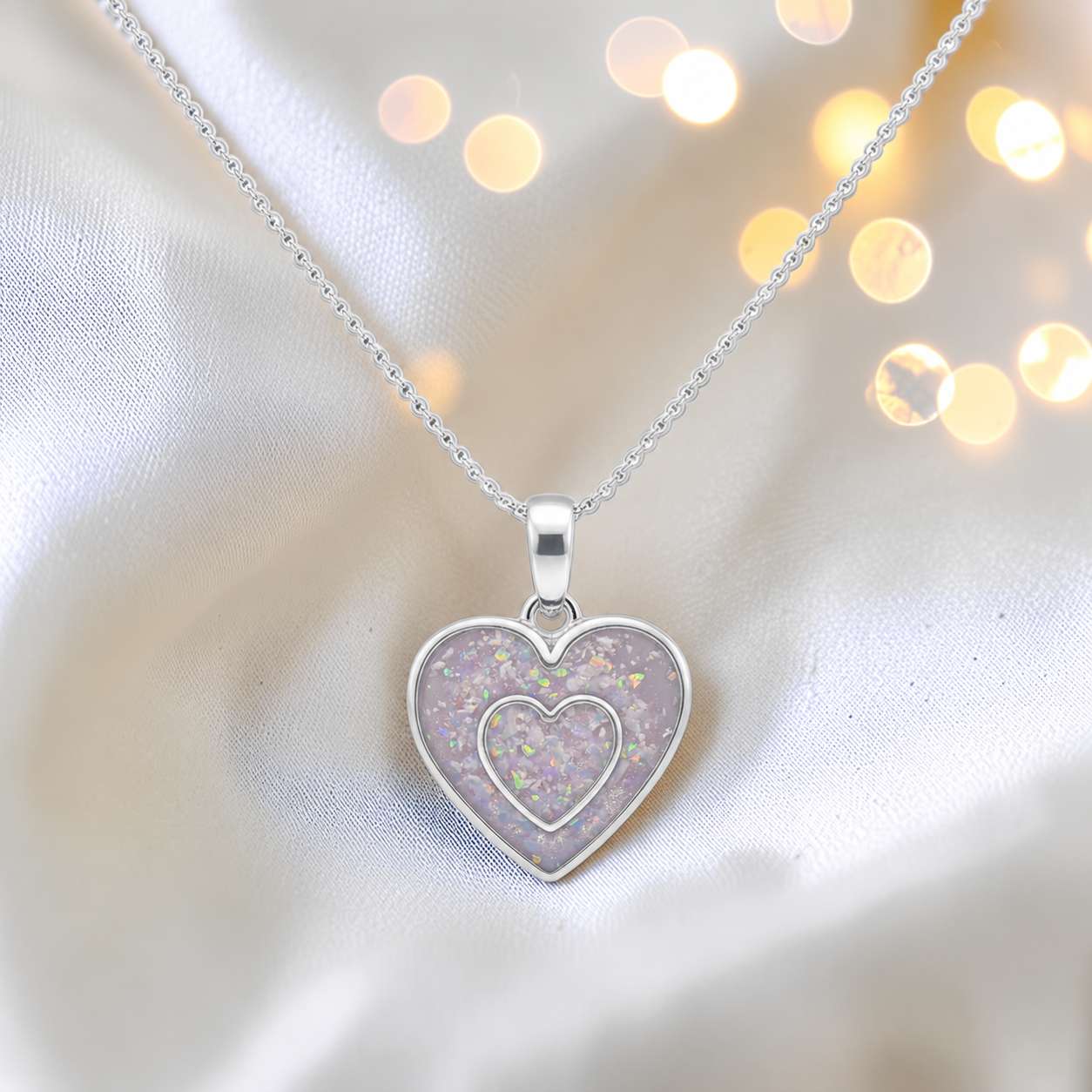 Shaula two heart memorial pendant in unicorn purple, handcrafted in Lancashire UK - by Keepsake Memorial Jewellery