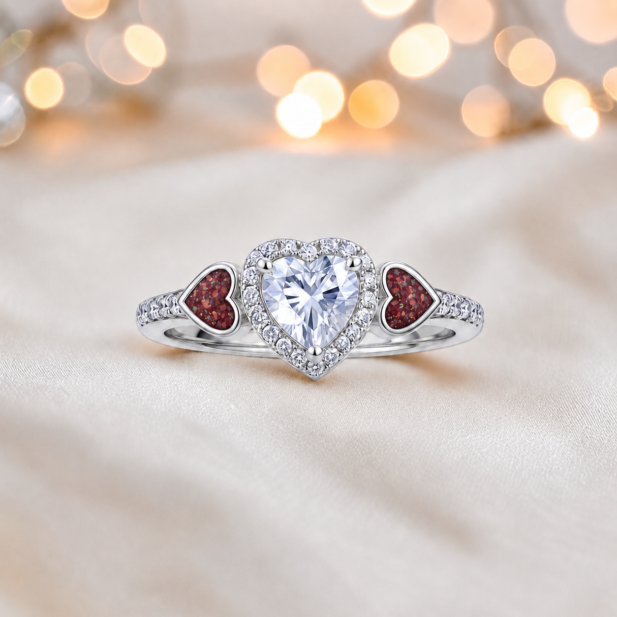 Keepsake Memorial Silver Opaline Ashes Ring in Ruby Red - Handcrafted in the UK