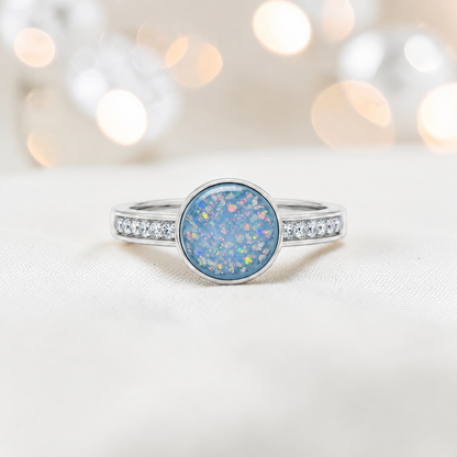 Keepsake Memorial Silver Whisper Ashes Ring in Baby Blue  — handcrafted in Lancashire, UK