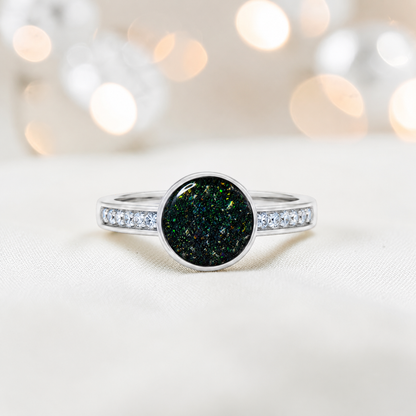Keepsake Memorial Silver Whisper Ashes Ring in Black Flame — handcrafted in Lancashire, UK