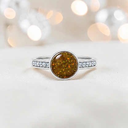 Keepsake Memorial Silver Whisper Ashes Ring in Gold Olive  — handcrafted in Lancashire, UK