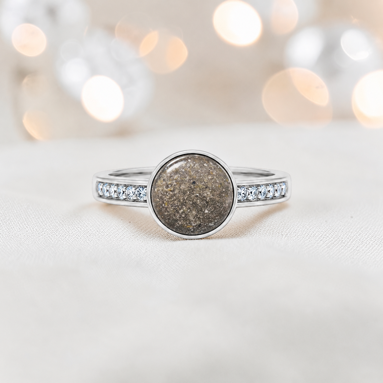 Keepsake Memorial Silver Whisper Ashes Ring in Natural Ash  — handcrafted in Lancashire, UK