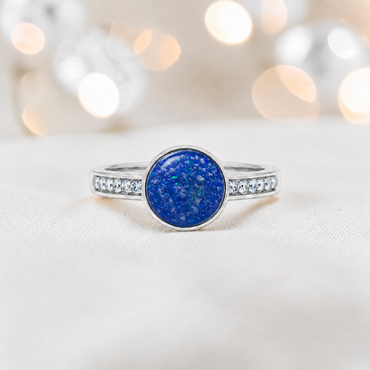 Keepsake Memorial Silver Whisper Ashes Ring in Royal Blue  — handcrafted in Lancashire, UK