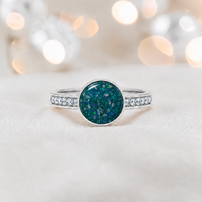 Keepsake Memorial Silver Whisper Ashes Ring in Teal Mist  — handcrafted in Lancashire, UK