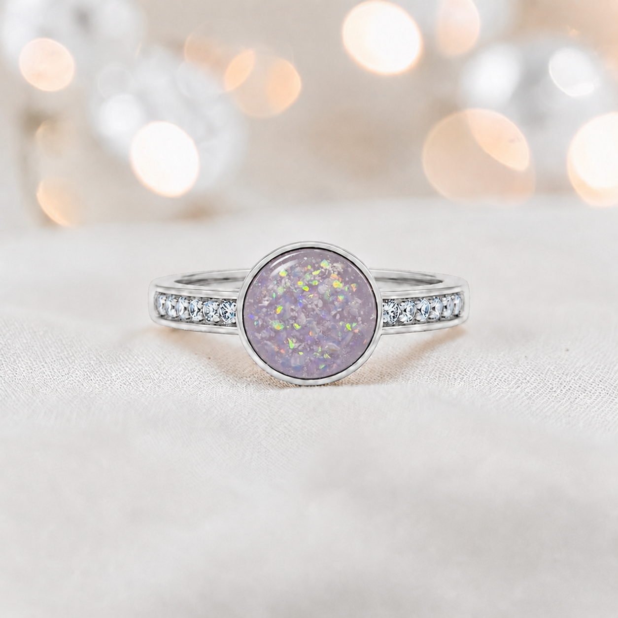 Keepsake Memorial Silver Whisper Ashes Ring in Unicorn Purple — handcrafted in Lancashire, UK