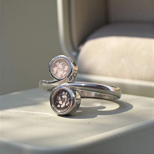 Silver duo swirl keepsake ring, handcrafted in Lancashire, UK