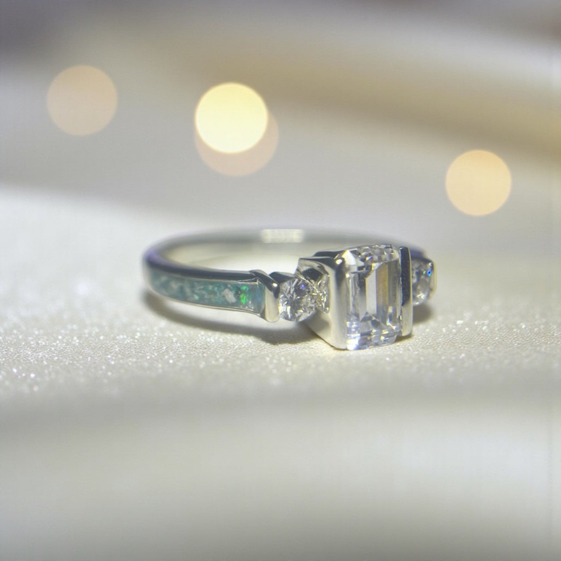 Ariel Ring — sterling silver emerald cut ashes memorial ring, handcrafted in Lancashire, UK