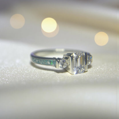Ariel Ring — sterling silver emerald cut ashes memorial ring, handcrafted in Lancashire, UK