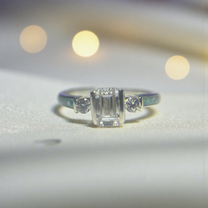 Ariel Ring — silver emerald cut keepsake memorial ring, handcrafted in Lancashire, UK