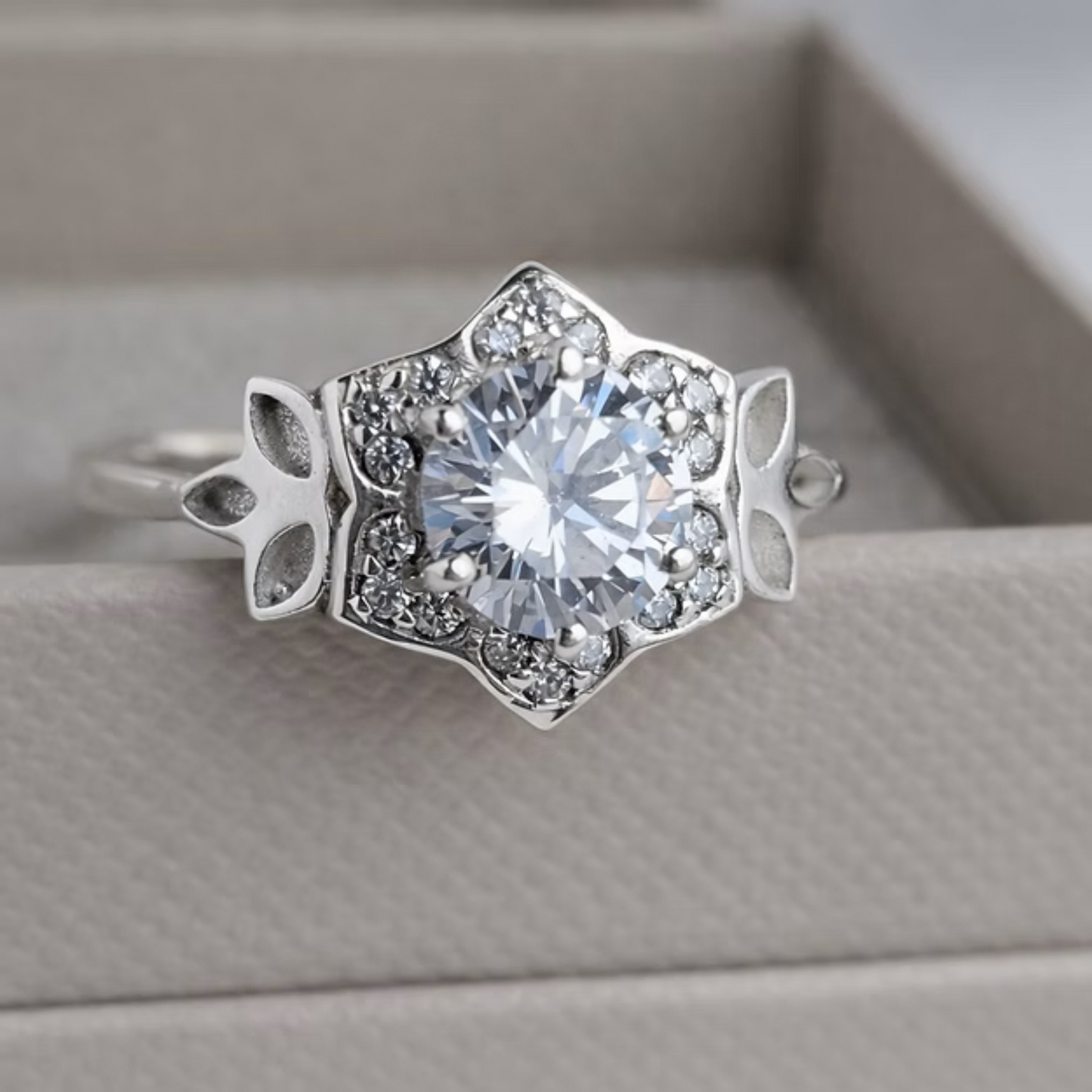 Vintage Floral Ring — silver floral ashes memorial ring, front view, handcrafted in Lancashire, UK