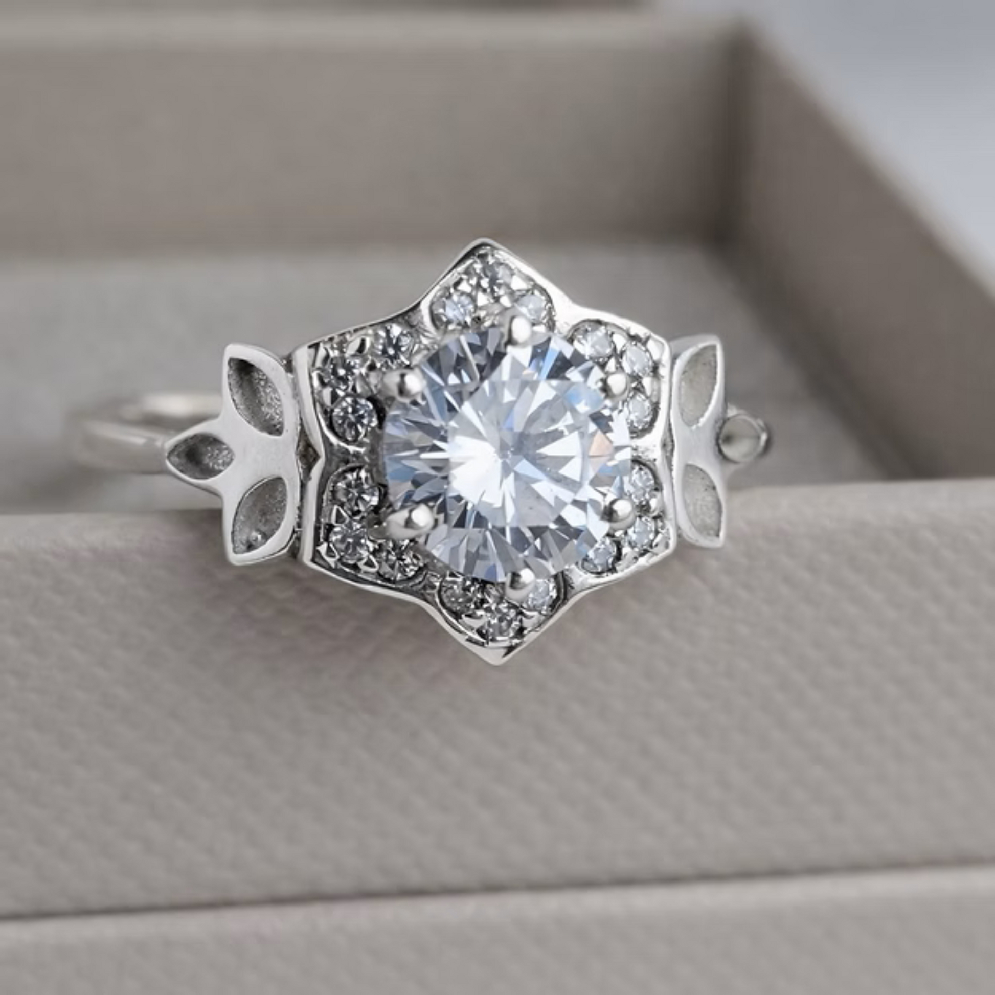 Vintage Floral Ring — silver floral ashes memorial ring, front view, handcrafted in Lancashire, UK