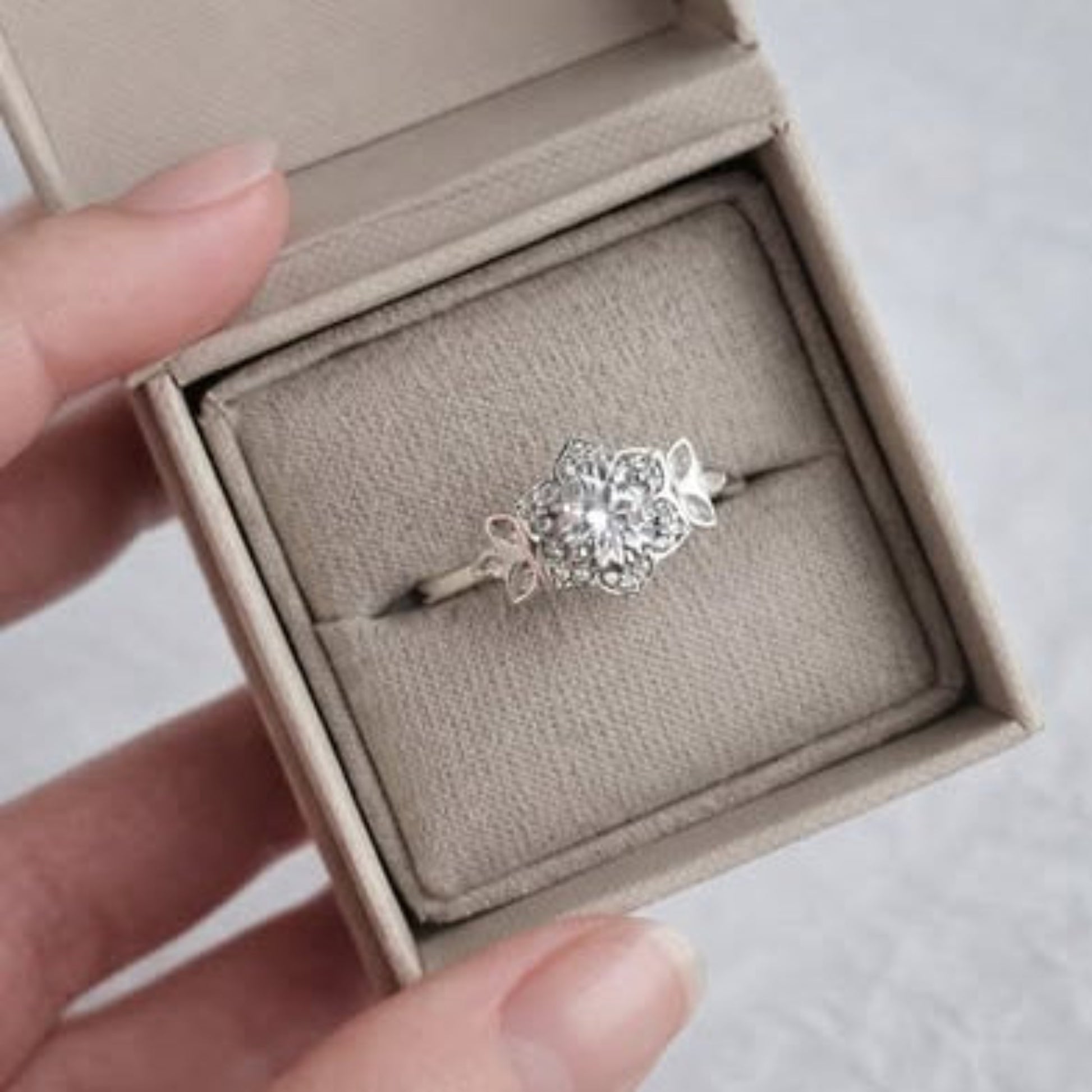 Vintage Floral Ring — silver floral ashes memorial ring in gift box, handcrafted in Lancashire, UK