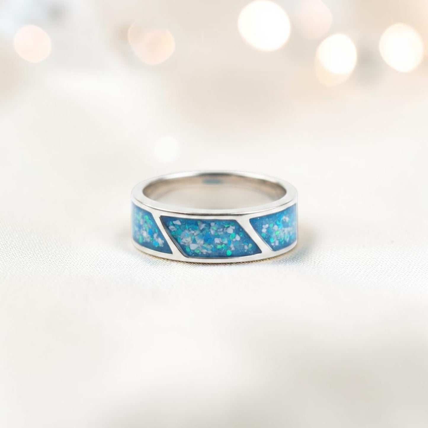 Axis men's sterling silver three setting ring, handcrafted in Lancashire UK by Keepsake Memorial Jewellery