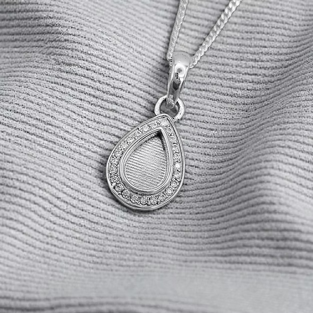 Silver pear shaped crystal pendant, handcrafted in Lancashire, UK