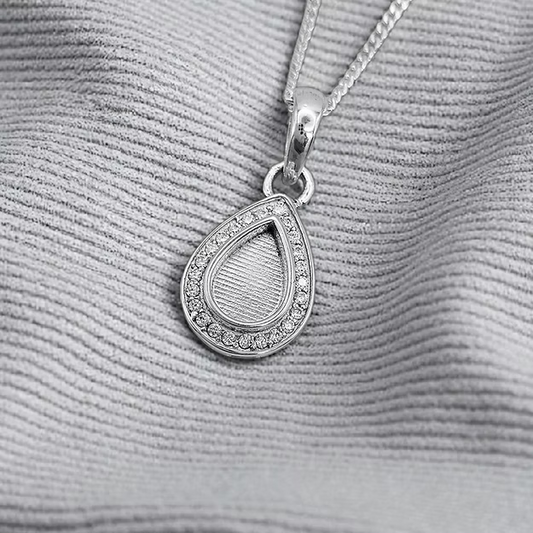 Silver pear shaped crystal pendant, handcrafted in Lancashire, UK