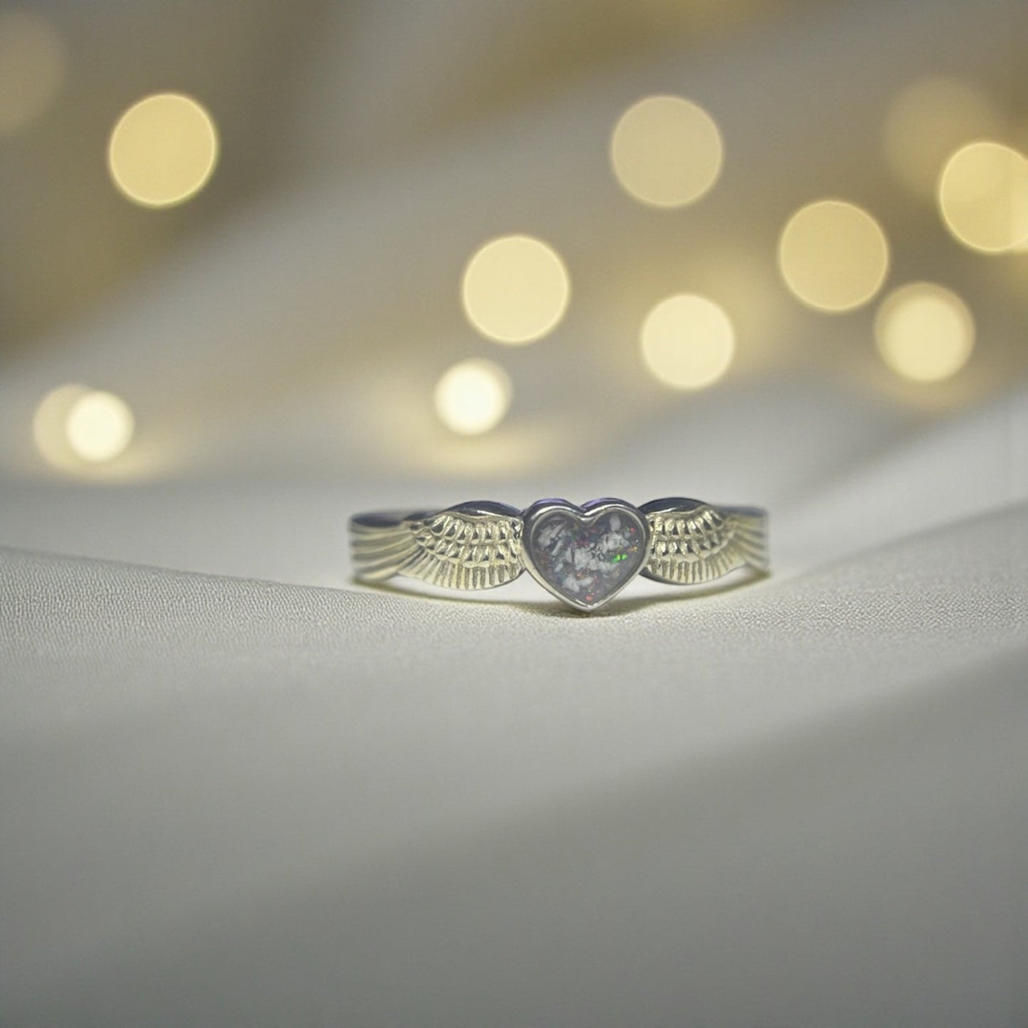 Raphaela Ring — silver winged heart ashes memorial ring, handcrafted in Lancashire, UK