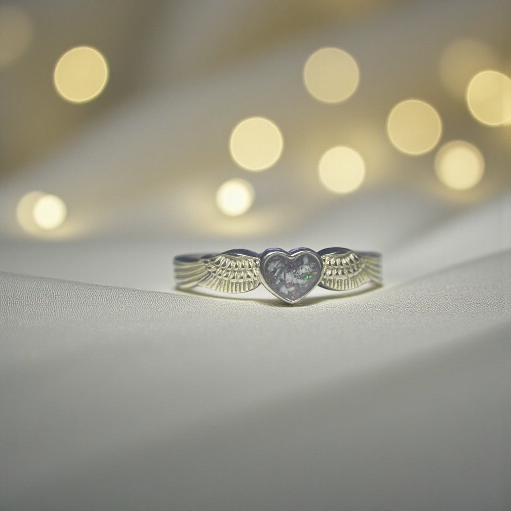 Raphaela Ring — silver winged heart ashes memorial ring, handcrafted in Lancashire, UK