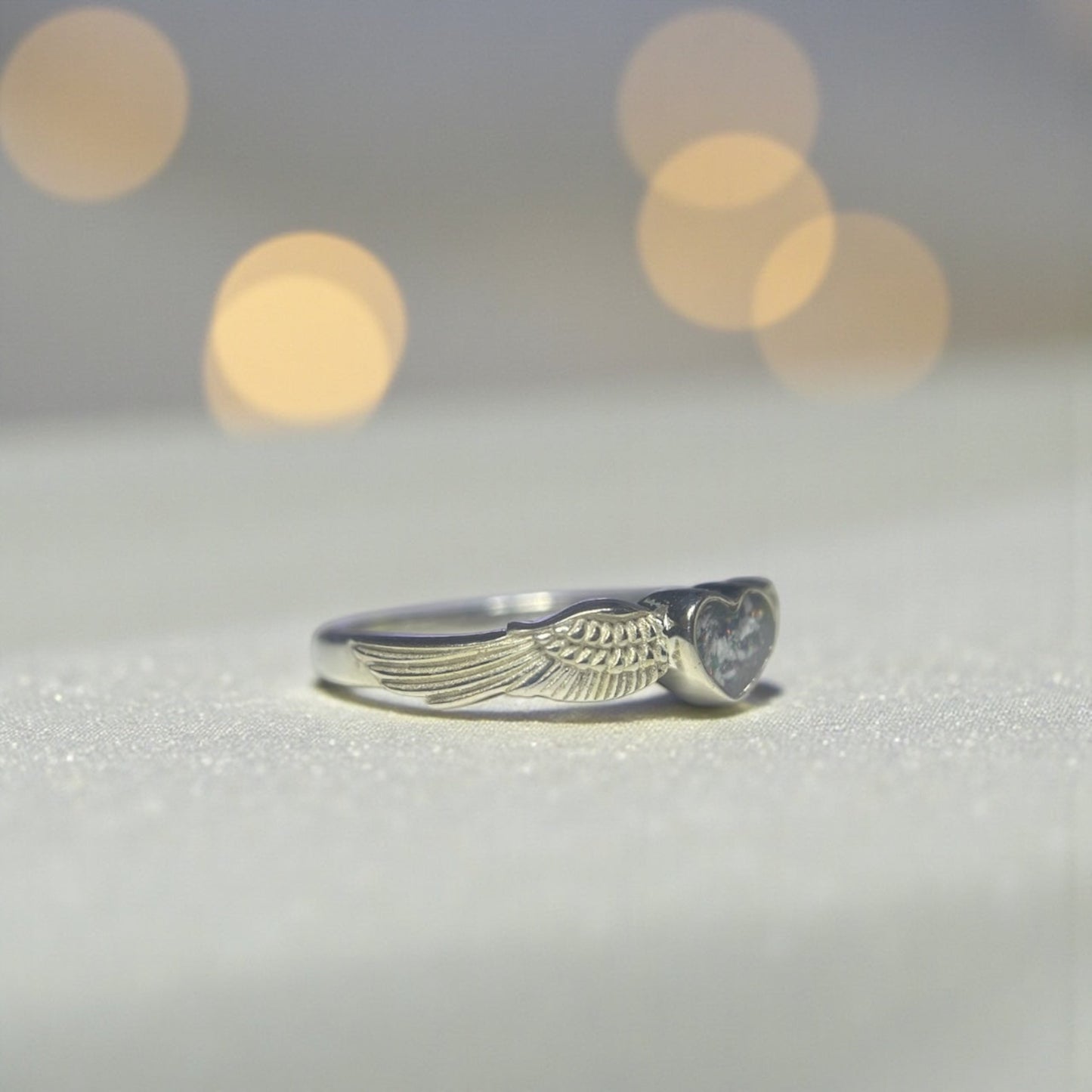 Raphaela Ring — silver angel wing heart memorial ring, handcrafted in Lancashire, UK
