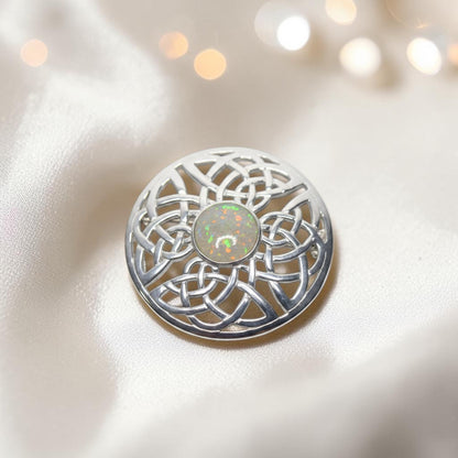 Skye brooch - sterling silver Celtic ashes memorial brooch in white snow, handcrafted in Lancashire UK - by Keepsake Memorial Jewellery