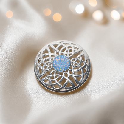 Skye brooch - sterling silver Celtic ashes memorial brooch in baby blue, handcrafted in Lancashire UK - by Keepsake Memorial Jewellery