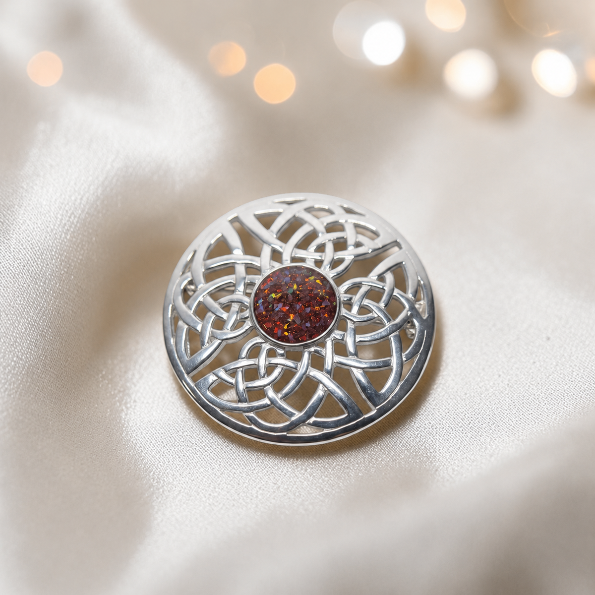Skye brooch - sterling silver Celtic ashes memorial brooch in copper mocha, handcrafted in Lancashire UK - by Keepsake Memorial Jewellery