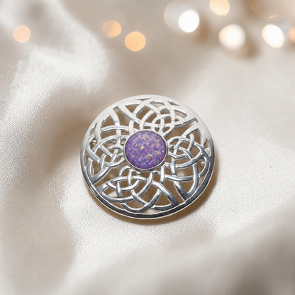 Skye brooch - sterling silver Celtic ashes memorial brooch in rose pink, handcrafted in Lancashire UK - by Keepsake Memorial Jewellery