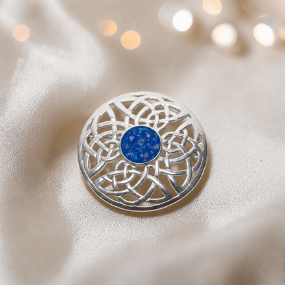 Skye brooch - sterling silver Celtic ashes memorial brooch in royal blue, handcrafted in Lancashire UK - by Keepsake Memorial Jewellery