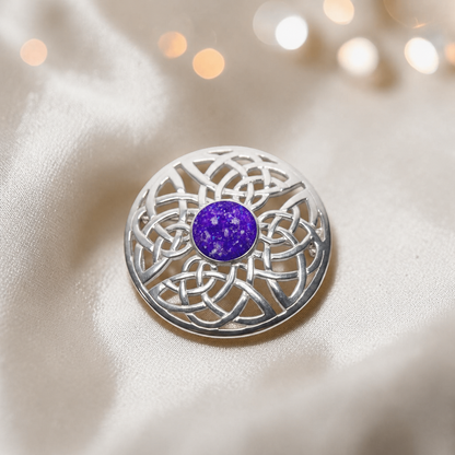Skye brooch - sterling silver Celtic ashes memorial brooch in sleepy lavender, handcrafted in Lancashire UK - by Keepsake Memorial Jewellery